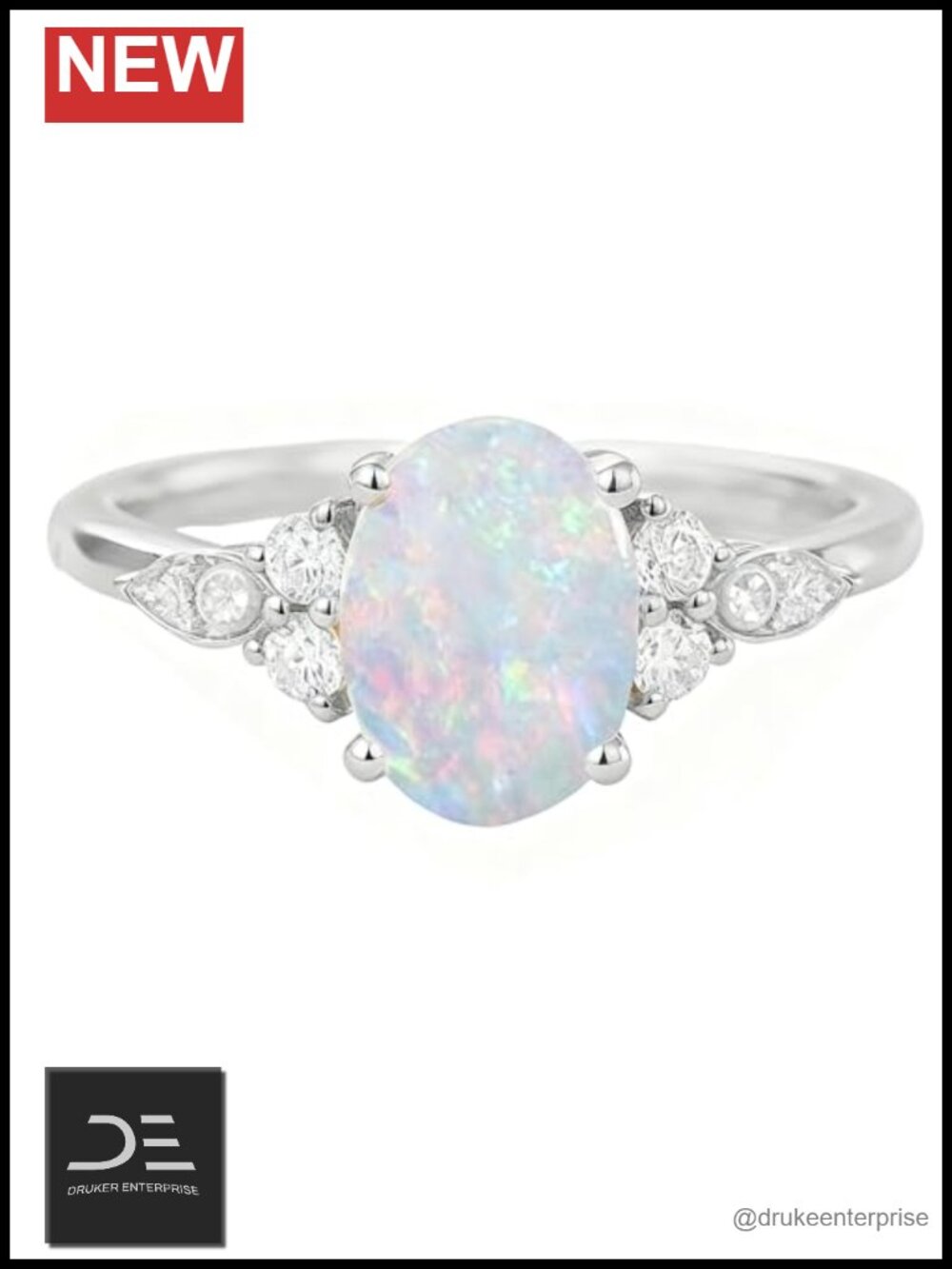 925 Sterling Silver Opal Engagement Ring 1CT Oval Cut Moissanite Women Wedding